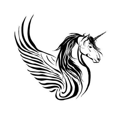 Cool black-ink winged unicorn tattoo design