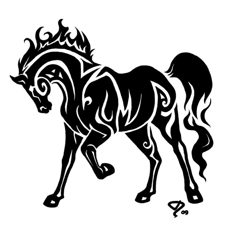 Cool black tribal horse tattoo design