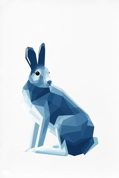 Cool blue-color geometric-style sitting hare tattoo design