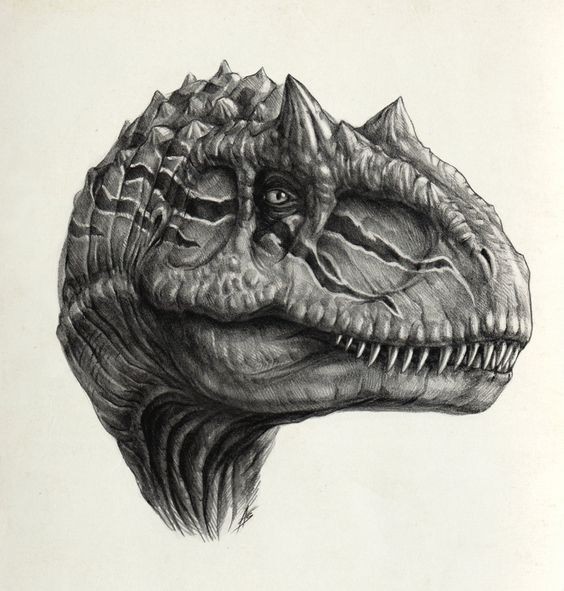 Cool calm grey dinosaur portrait in profile tattoo design