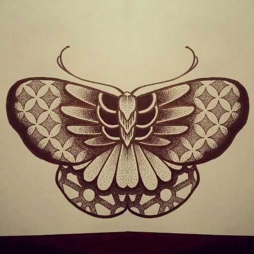 Cool dotwork butterfly with floral ormament tattoo design