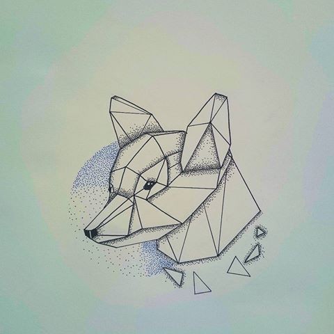 Cool dotwork geometric fox head tattoo design