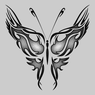 Cool dotwork tribal butterfly with fire effect tattoo design