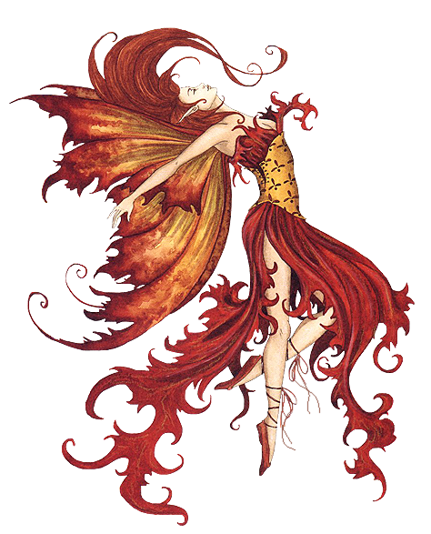 Cool fire fairy in orange colors tattoo design