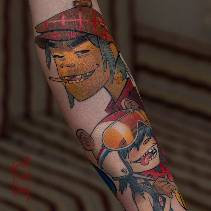 Cool gorillaz band tattoo on forearm