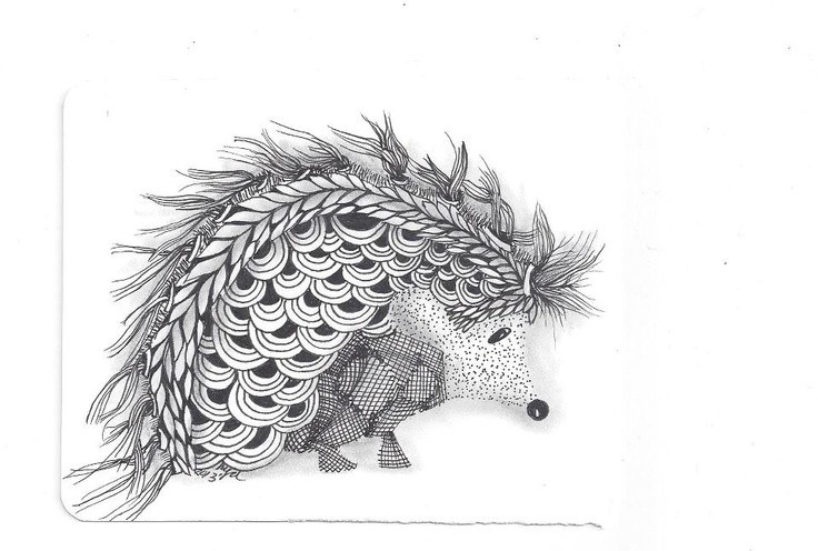 Cool grey-ink different printed hedgehog tattoo design