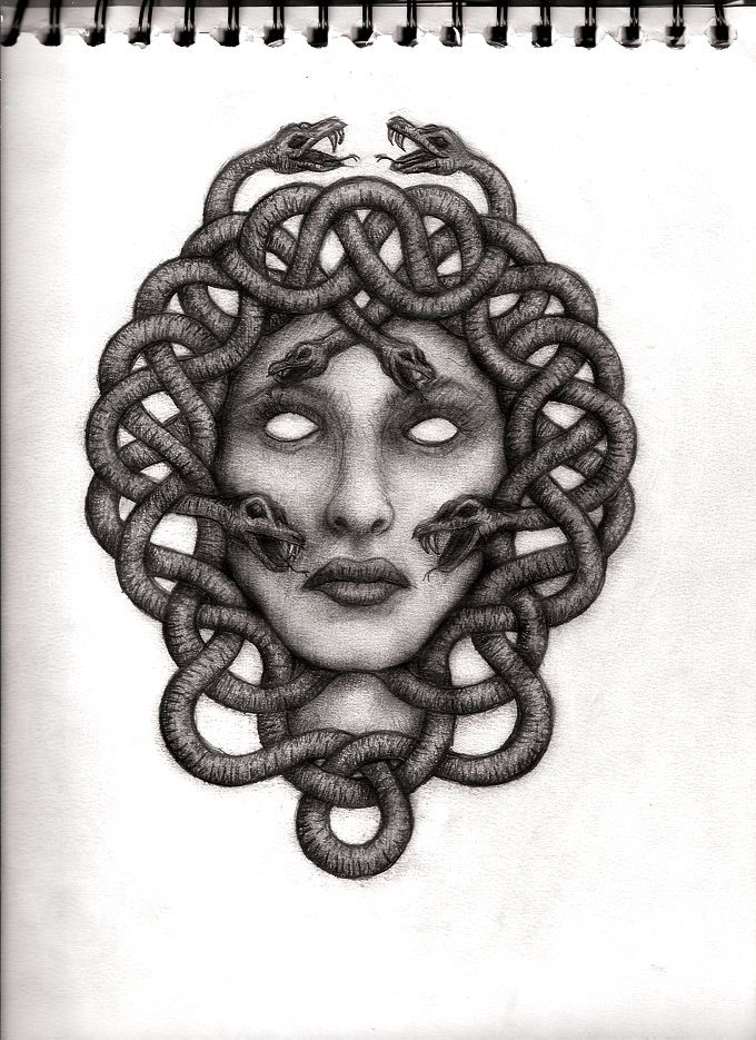 Cool grey-ink medusa gorgona mask tattoo design