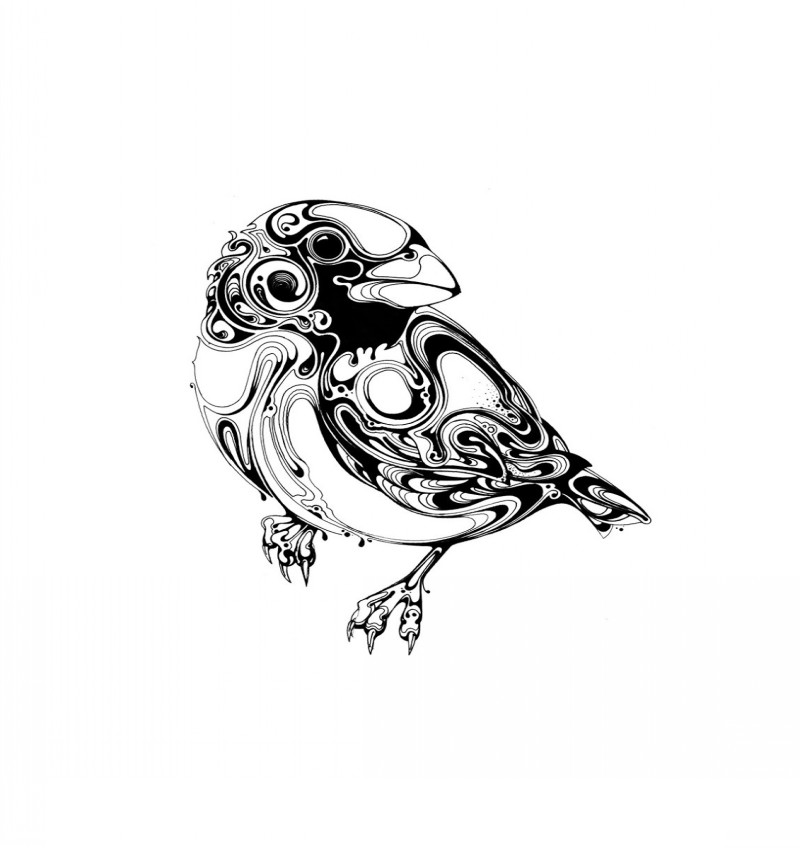 Cool melting-patterned sparrow tattoo design