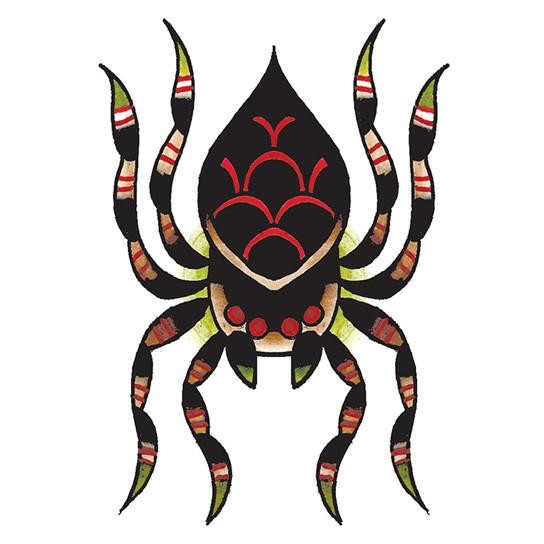 Cool old school spider with red scaled body tattoo design