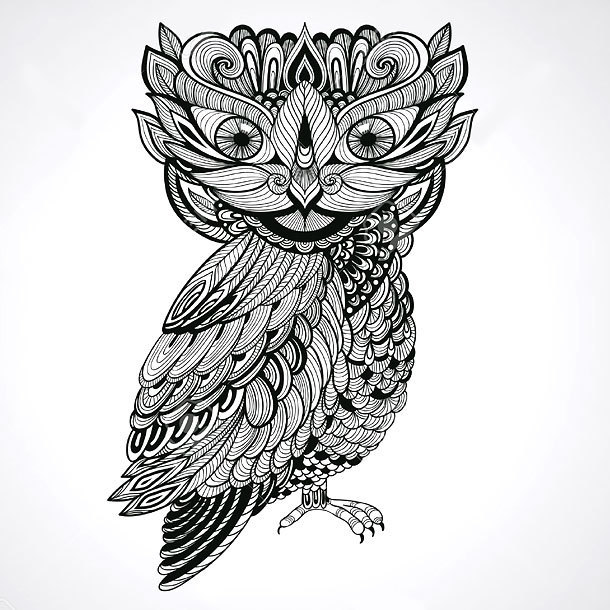 Cool ornamented owl in profile tattoo design