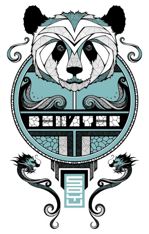 Cool ornate panda head on detailed background tattoo design