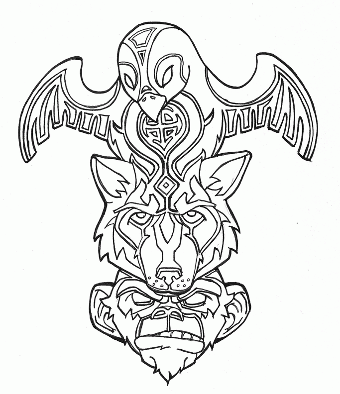 Cool outline animal head pyramid tattoo design