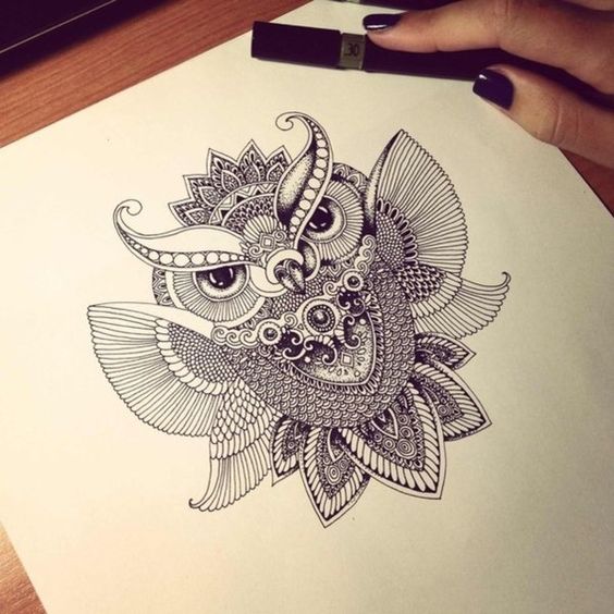 Cool owl head with floral ornaments tattoo design