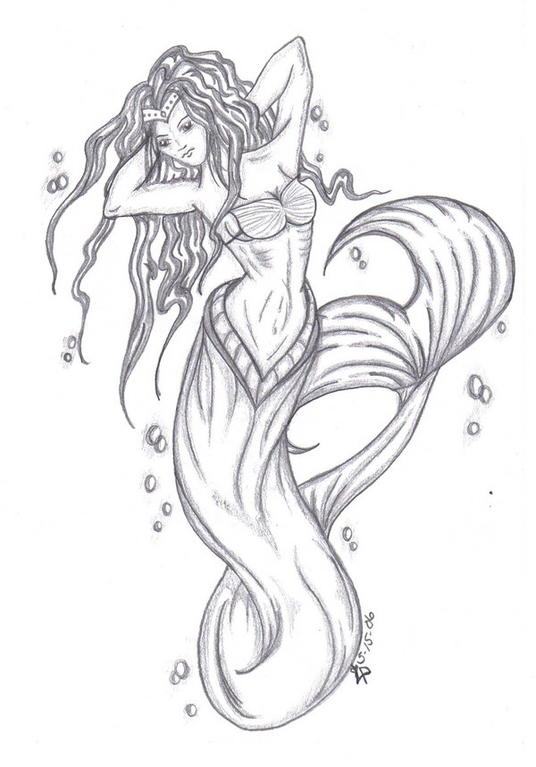 Cool pencilwork mermaid tattoo design