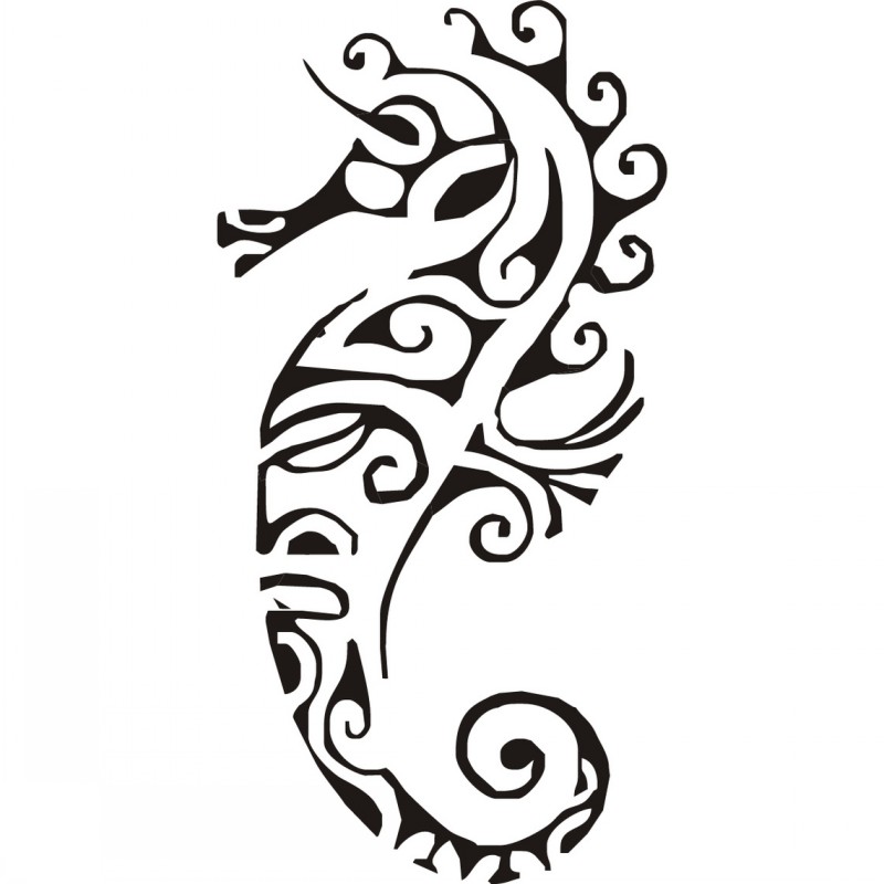 Cool polynesian-style seahorse with curly mane tattoo design