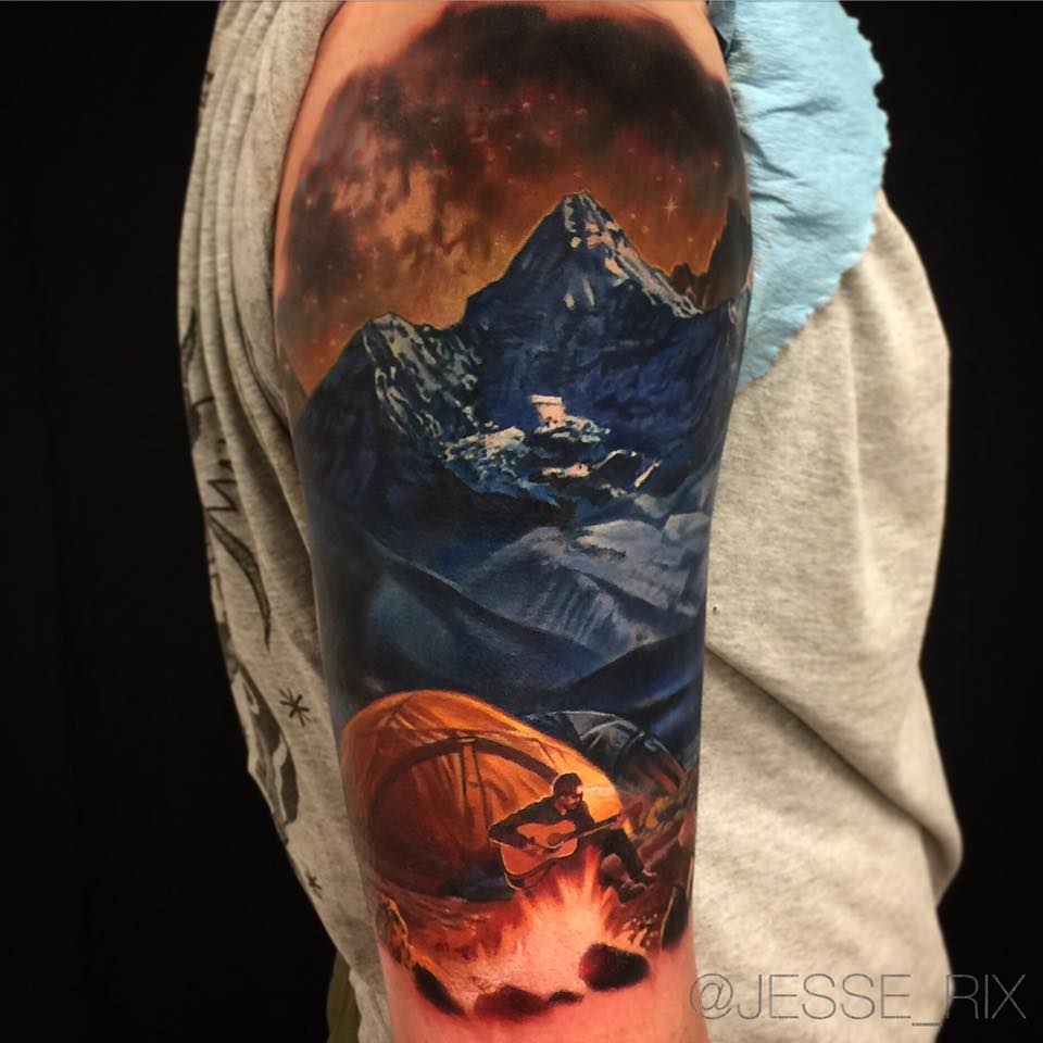 Cool realistic nature tattoo on shoulder