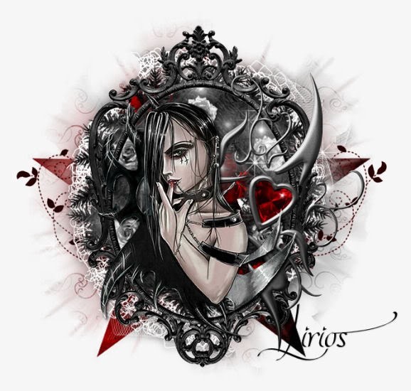 Cool red-and-black fairy portrait in iron mirror frame tattoo design
