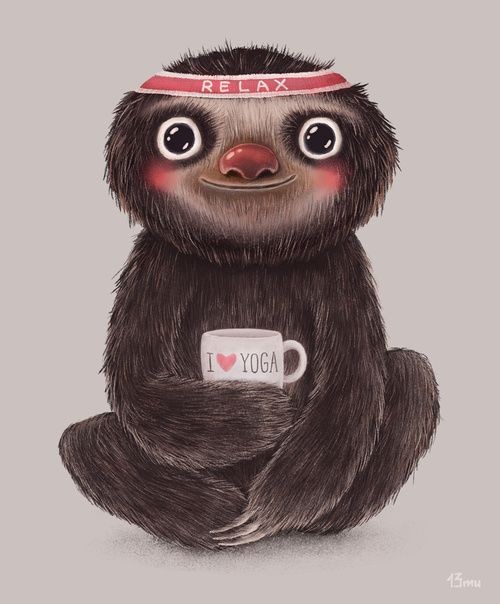 Cool relaxing sloth with cup of tea tattoo design