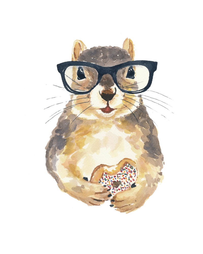Cool squirrel in glasses biting a nucake tattoo design