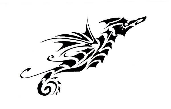 Cool tribal dragon-like seahorse tattoo design