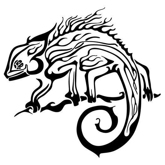 Cool tribal flaming chameleon tattoo design