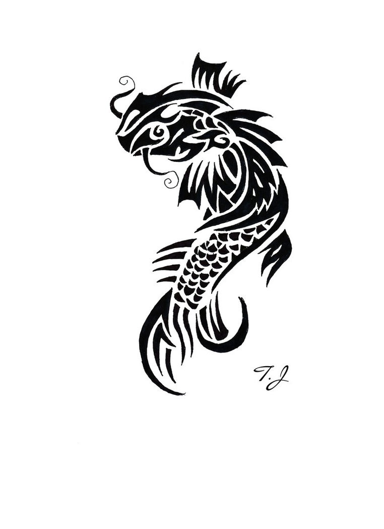 Cool tribal koi fish tattoo design by Silgan