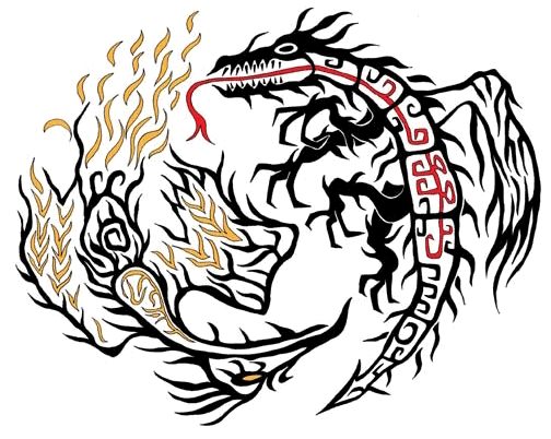 Cool tribal maori-style dragon and phoenix tattoo design