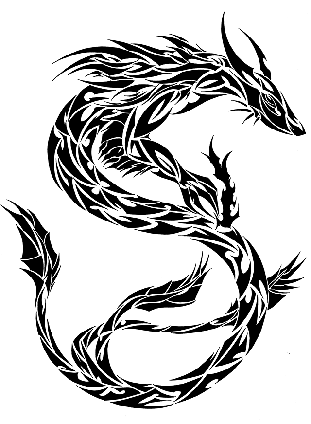 Cool tribal oriental dragon tattoo design by L4tin G3cko