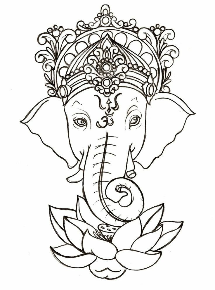 Cool uncolored ganesha elephant and a lotus flower tattoo design