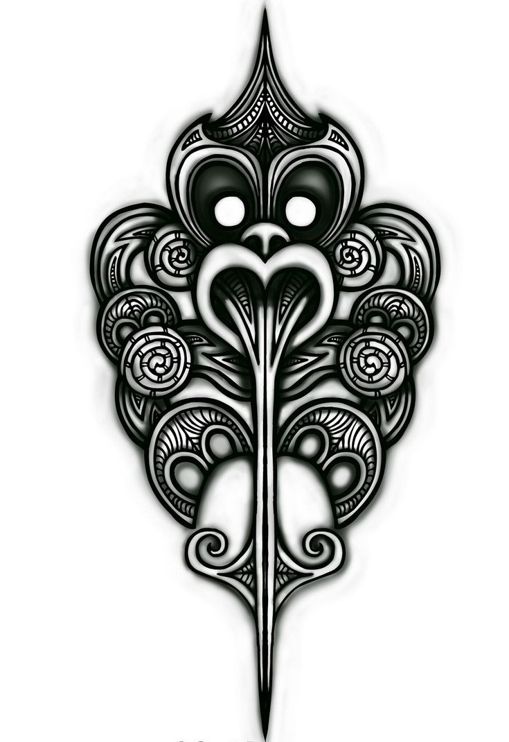 Cool uncolored maori monkey emblem tattoo design