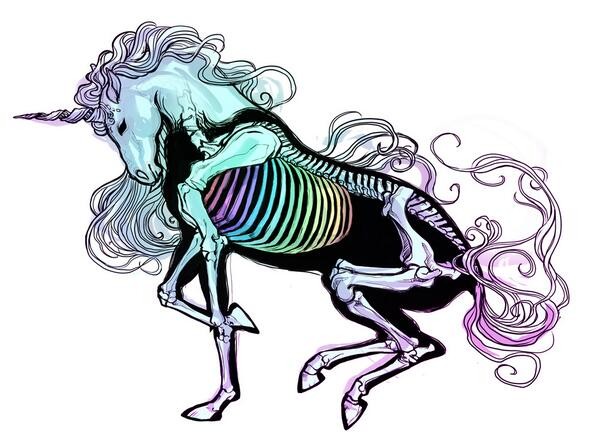 Cool unicorn with rainbow-colored skeleton tattoo design