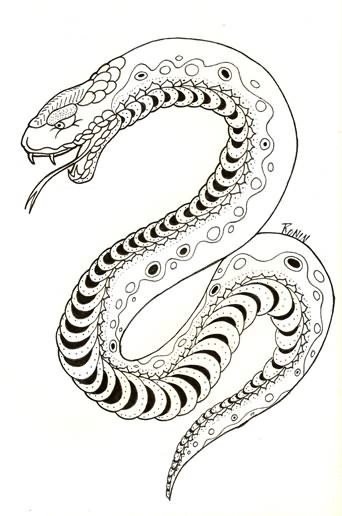 Cool unolored japanese snake tattoo design