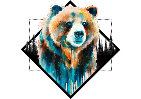 Cool watercolor bear in geometric frames tattoo design