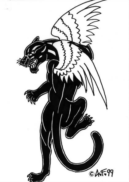 Crawing angel panther with winggs tattoo design