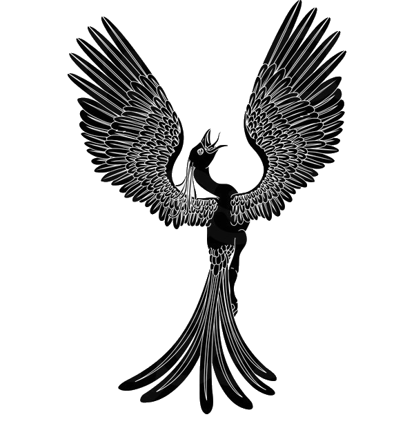 Crazy full-black phoenix bird tattoo design