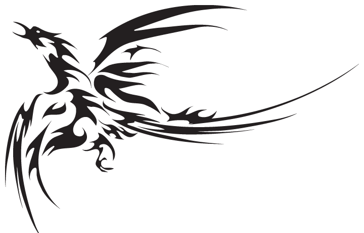 Crying flying phoenix in tribal style tattoo design