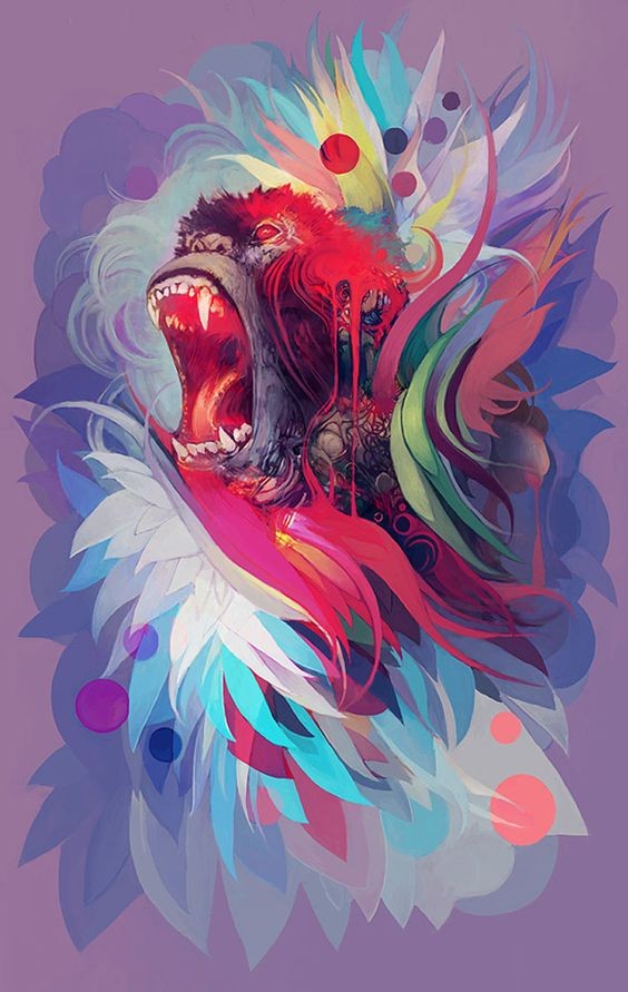 Crying gorilla in multicolor vortex tattoo design