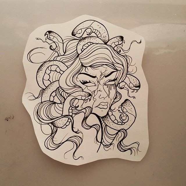 Crying medusa gorgona face with cracks and dotwork effect tattoo design ...