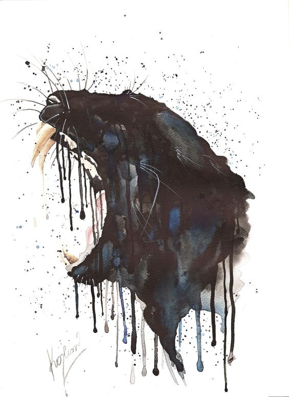 Crying watercolor panther in smudges tattoo design