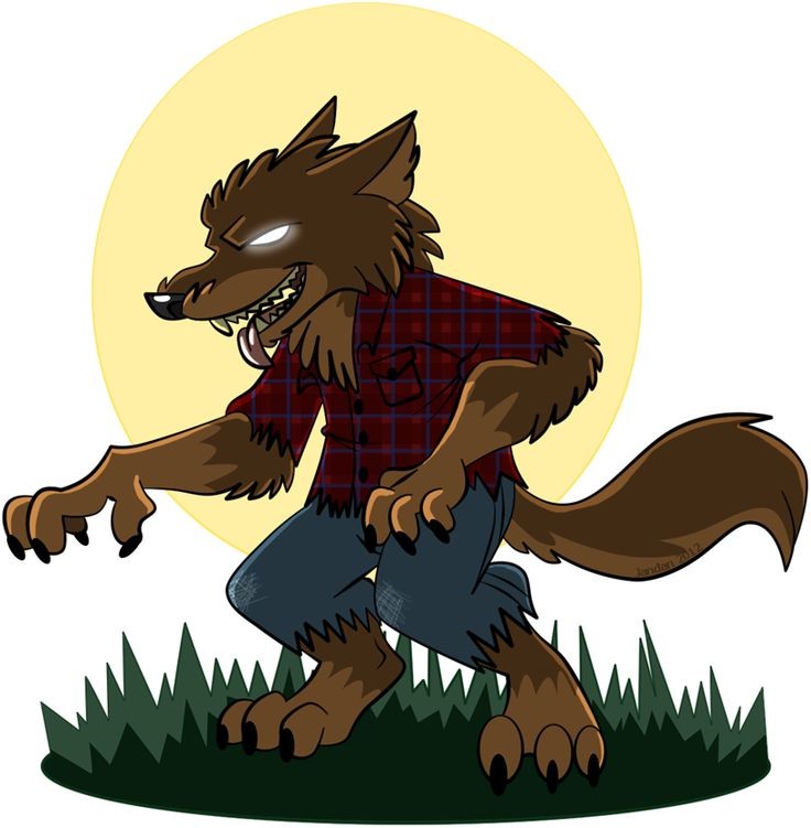 Cunning animated colorful werewolf on full moon background tattoo design