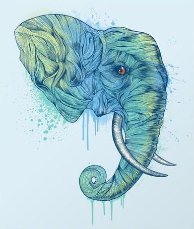 Cunning turquoise elephant with orange eyes tattoo design