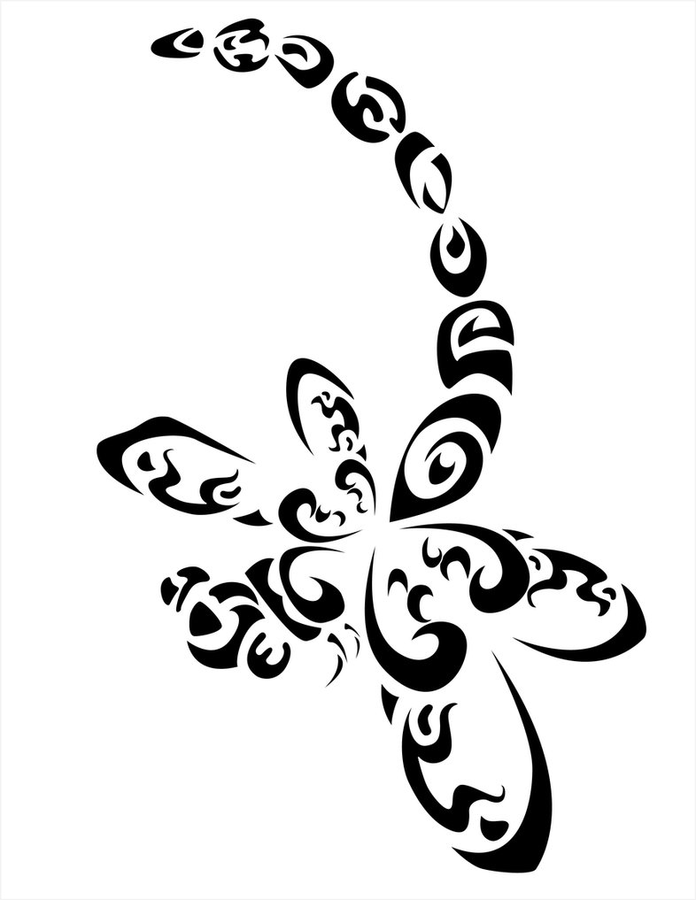 Curl-patterned tribal dragonfly tattoo design by The Heat of The Art