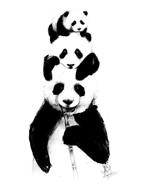 Cute black-and-white panda family pyramid tattoo design