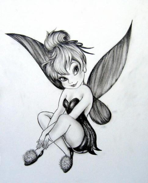 Cute black-and-white pencilwork fairy tattoo design