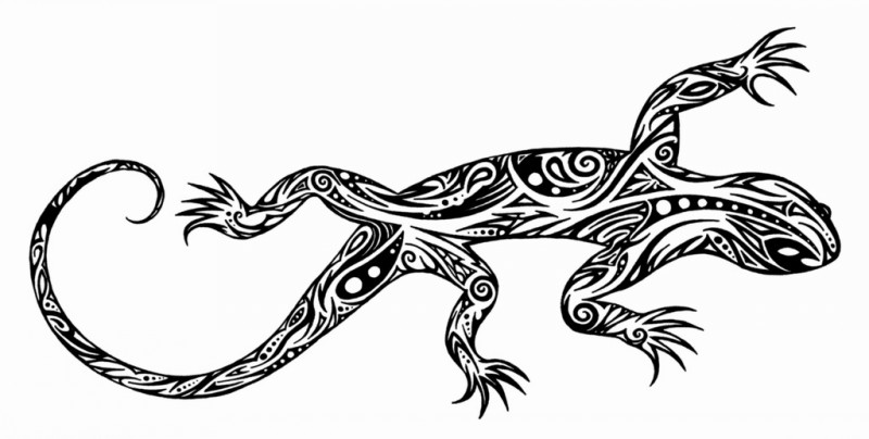 Cute black-ink tribal-patterned reptile tattoo design