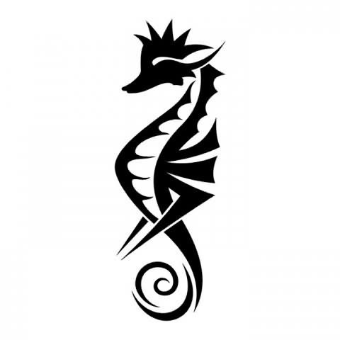 Cute black-ink tribal seahorse tattoo design