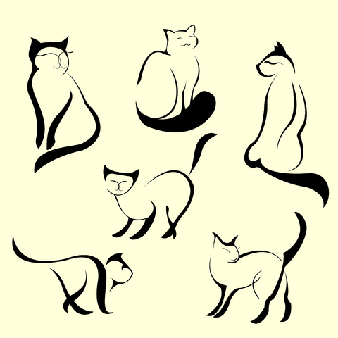 Cute black-line cats tattoo design