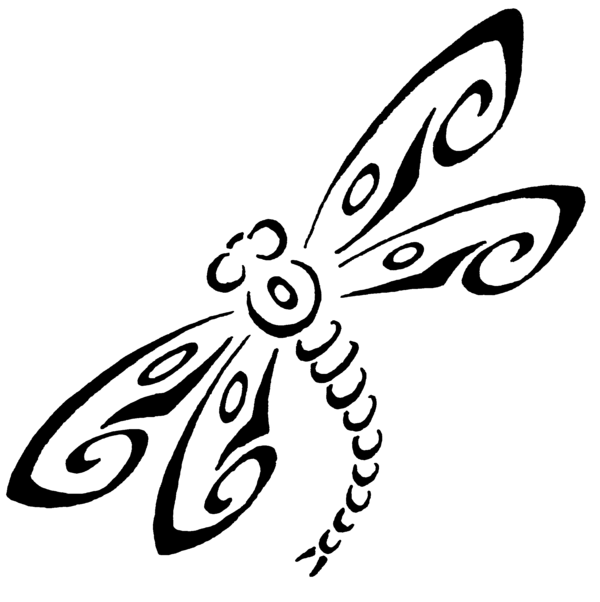 Cute black-line flying dragonfly tattoo design