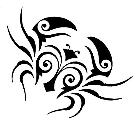 Cute black curle-patterned crab tattoo design