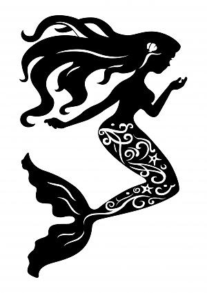 Cute black mermaid silhouette with white print tattoo design